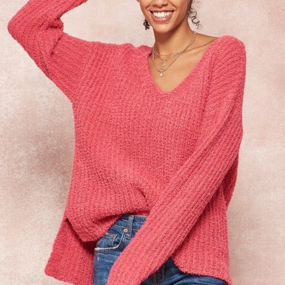 Pink So Soft Cozy V-neck Sweater top - Picture 7 of 9
